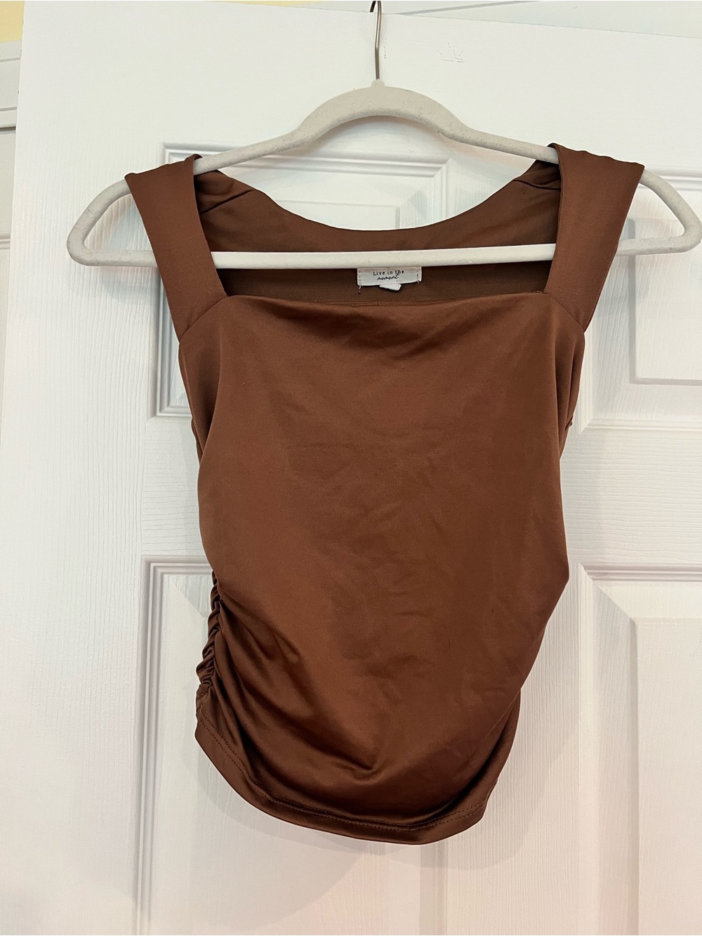 Square Neck Ruched Tank Top in Brown